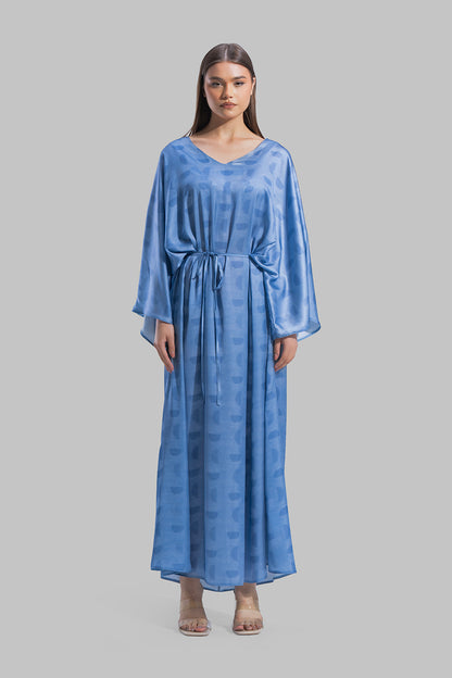 Oversized maxi dress featuring a V-neckline and wide kimono-style sleeves.