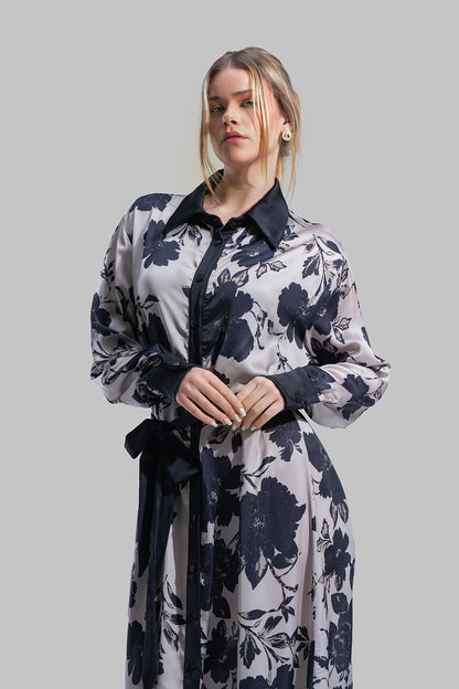 Printed Satin Shirt Dress