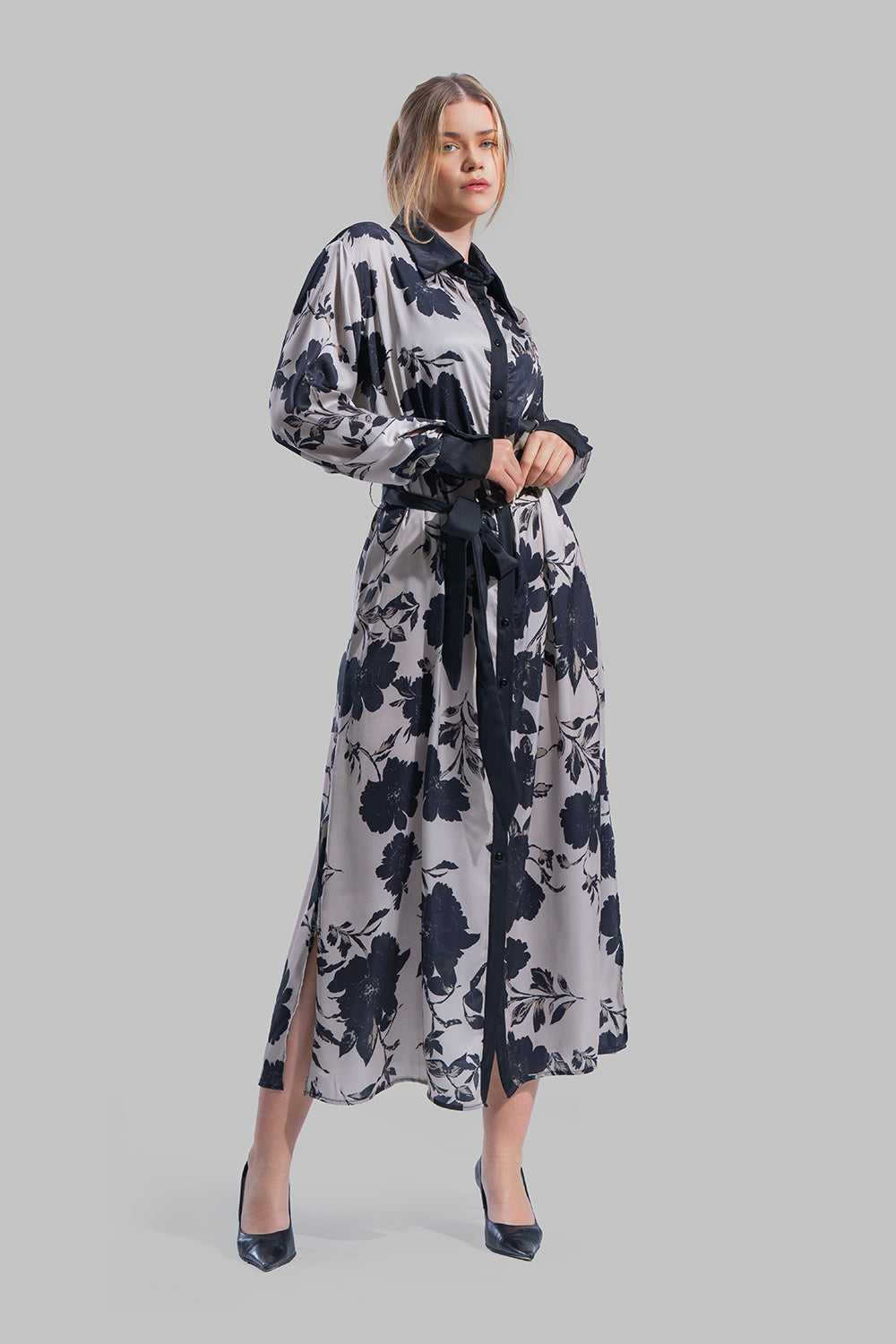 Printed Satin Shirt Dress
