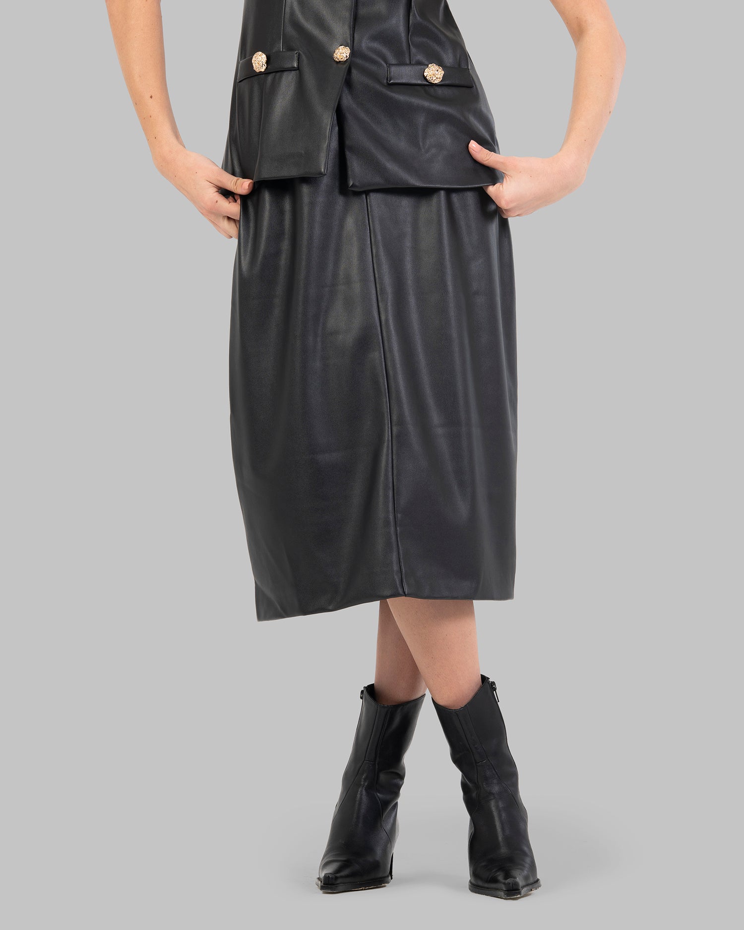 Midi Skirt leather High-Waist