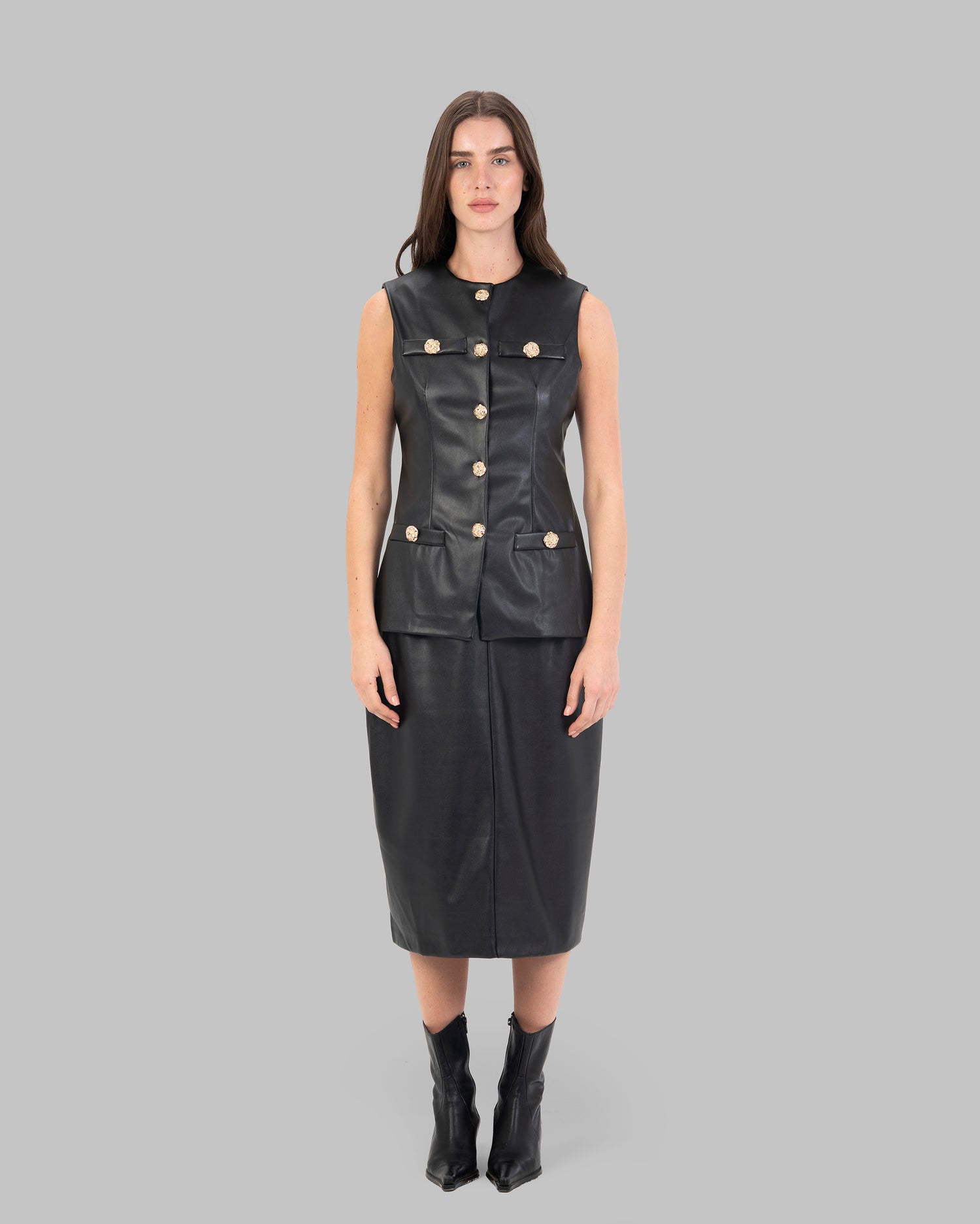 Midi Skirt leather High-Waist