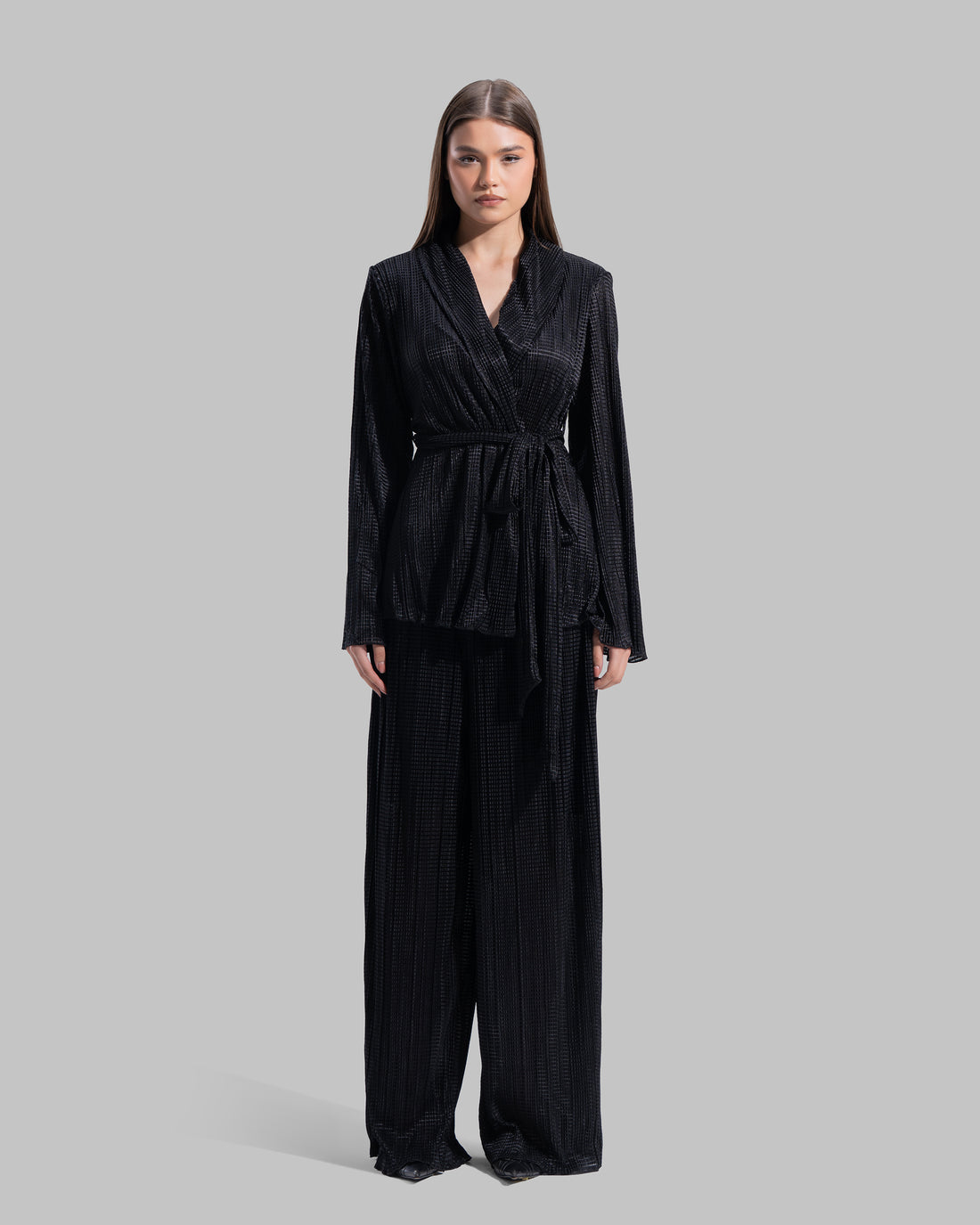 V-neck wrap Cardigan with long sleeves.