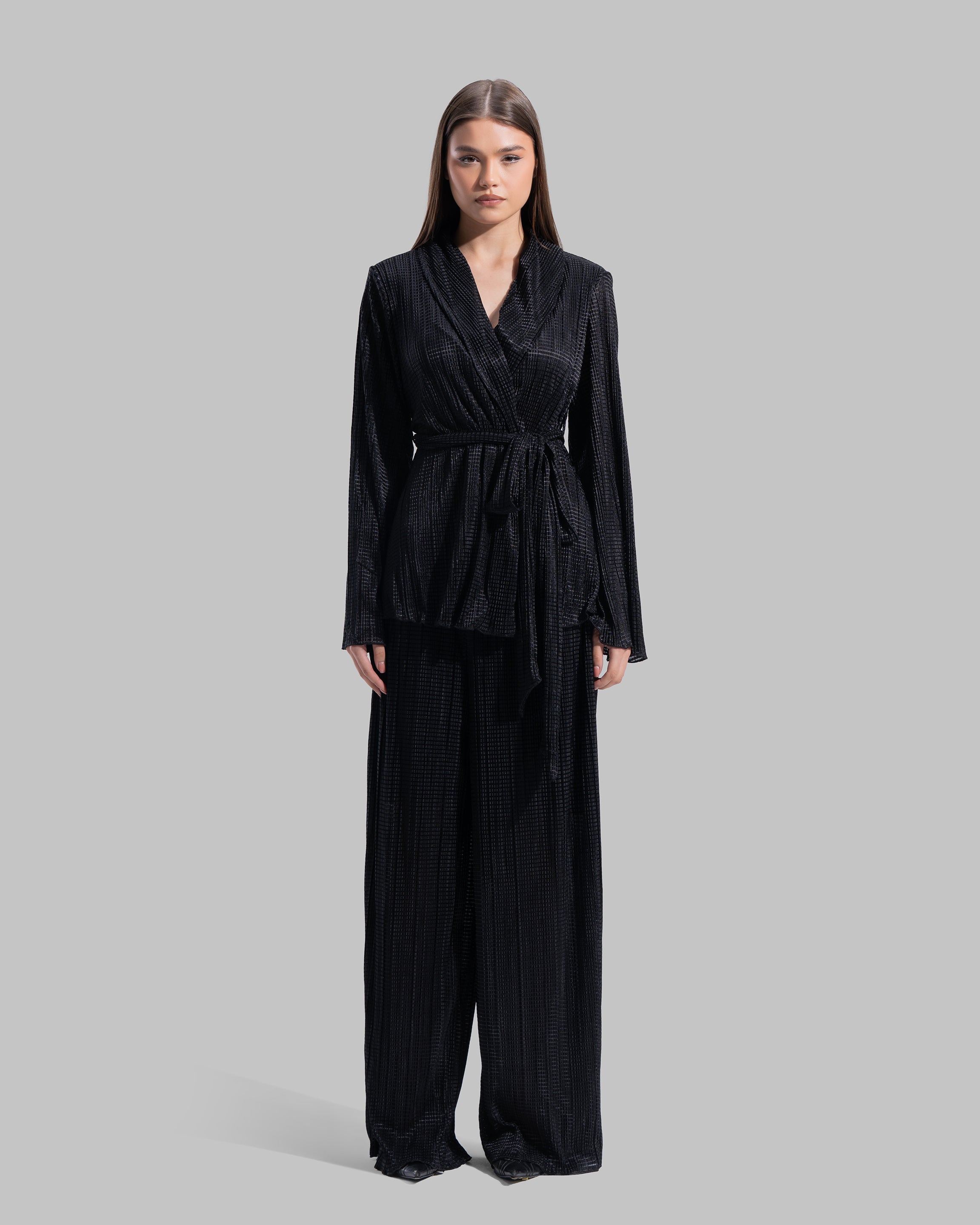 V-neck wrap Cardigan with long sleeves.