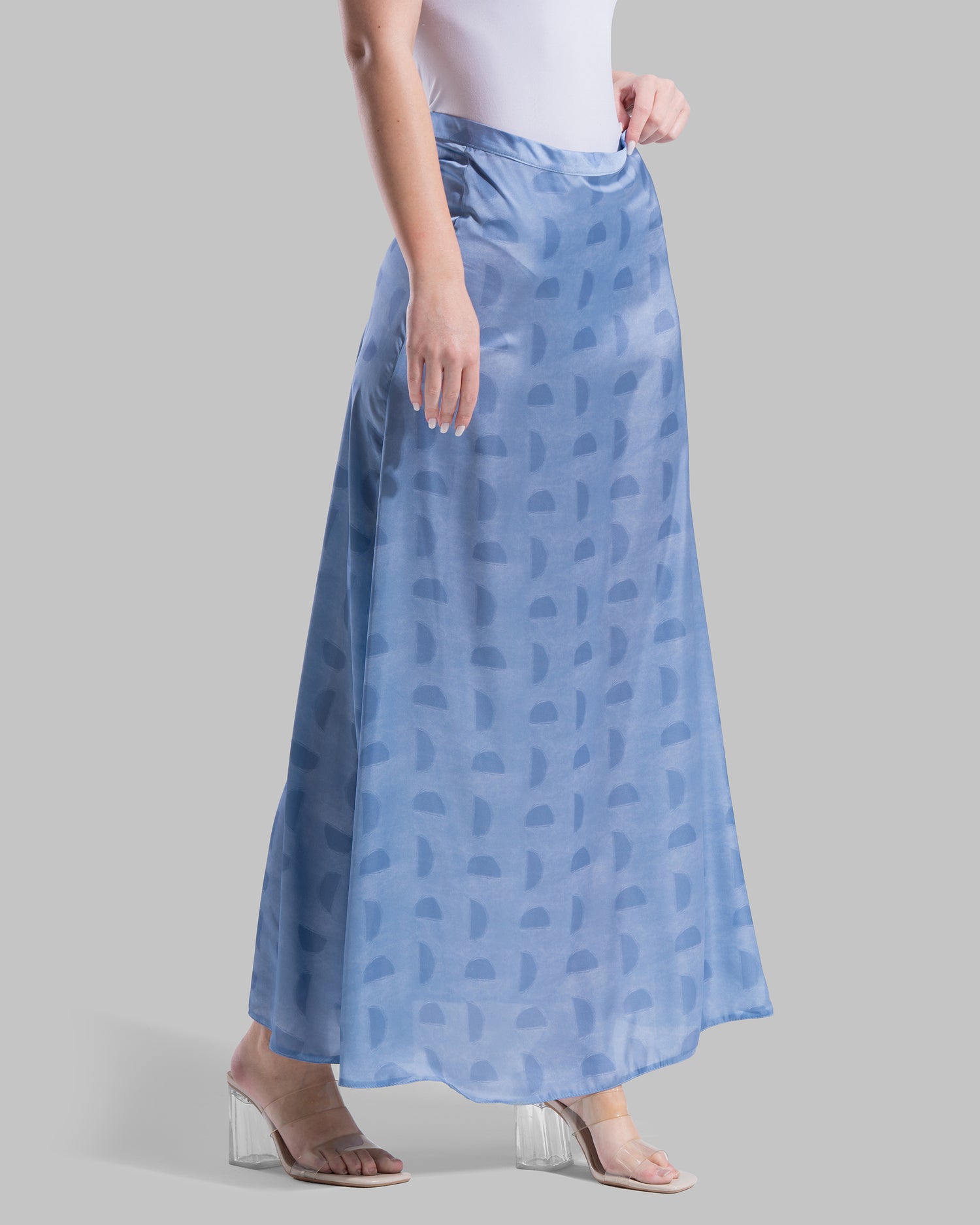 High-waisted midi skirt with a clean waistband.