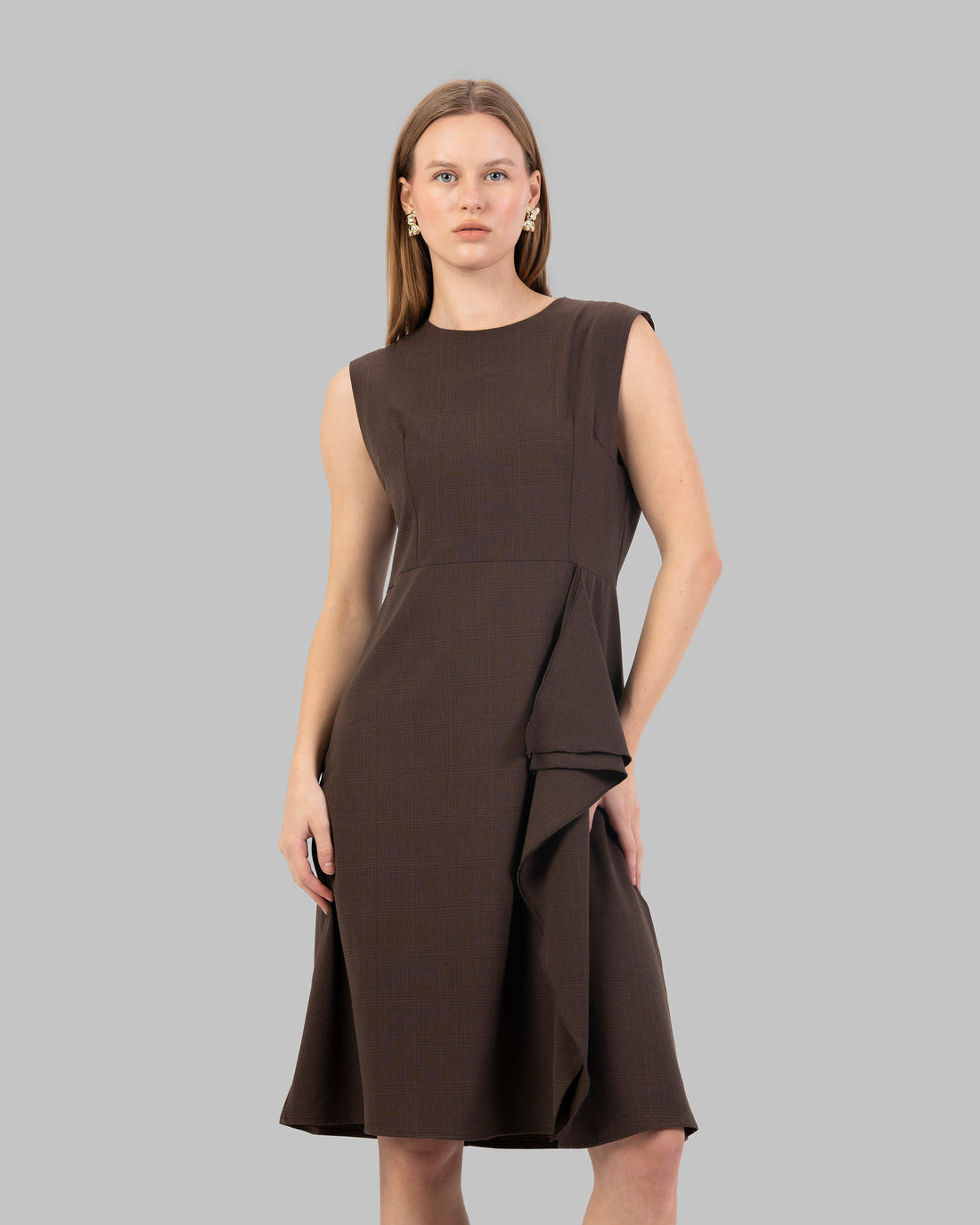 Checked Pattern Tailored Sleeveless Dress