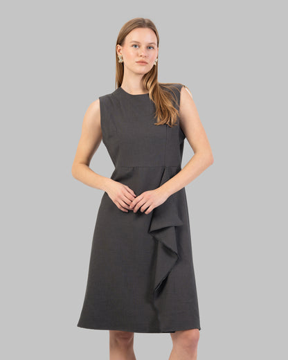 Tailored Sleeveless Dress with Asymmetric Draped