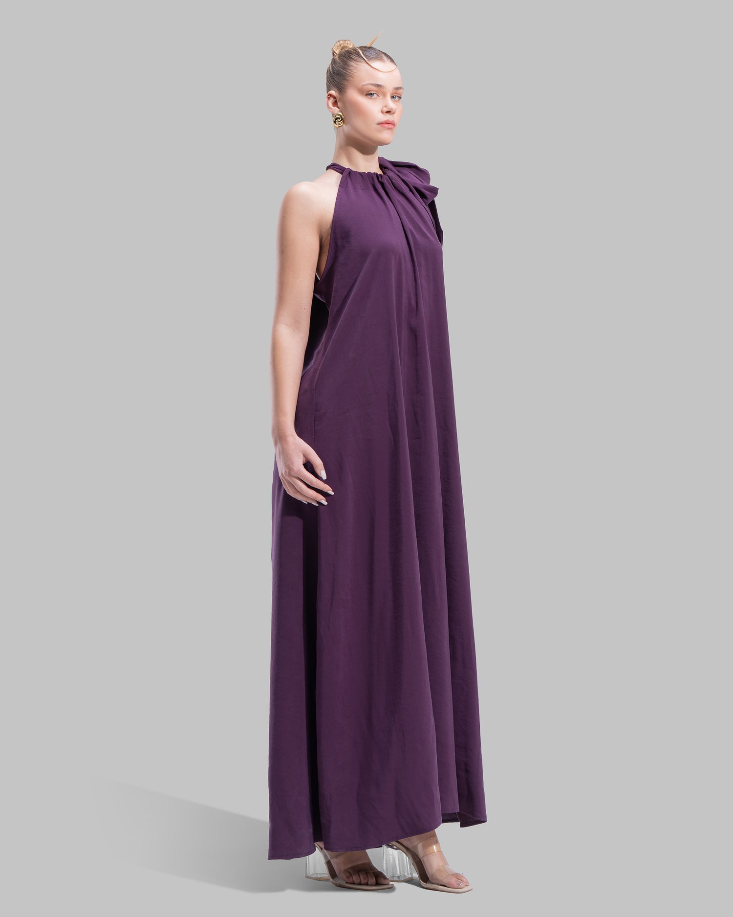 Long dress with a halter neckline.