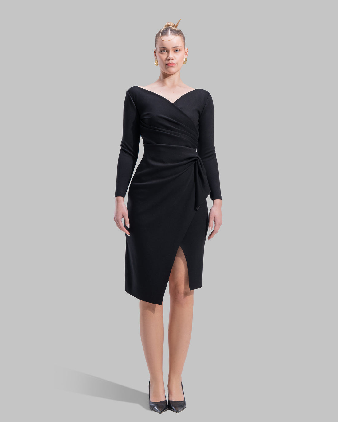" Draped Ruffle Sheath Dress "