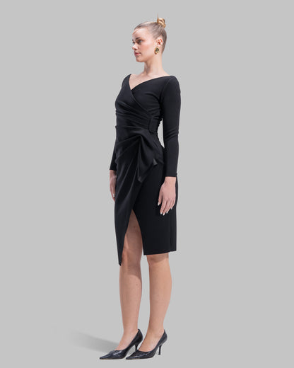 " Draped Ruffle Sheath Dress "