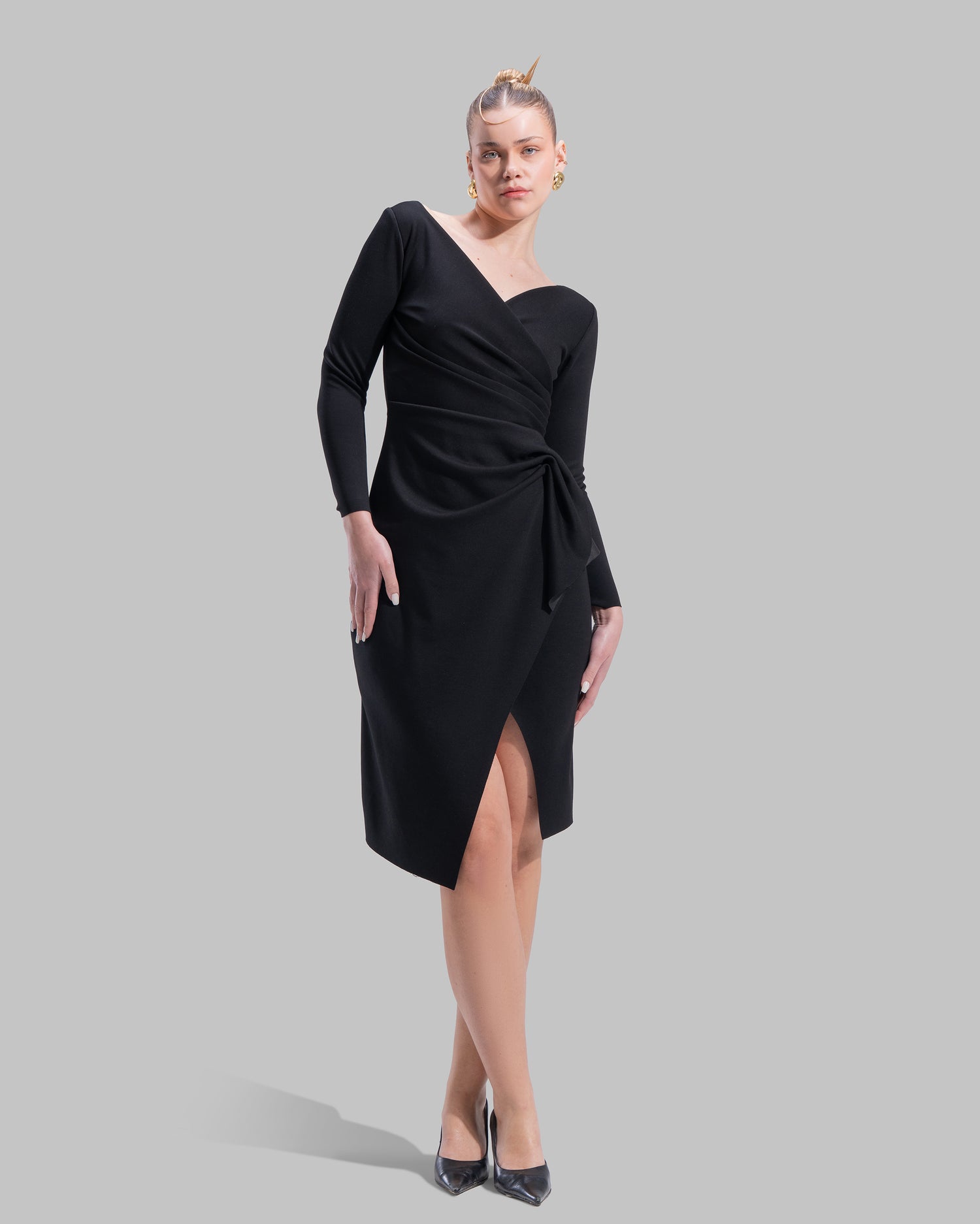 " Draped Ruffle Sheath Dress "