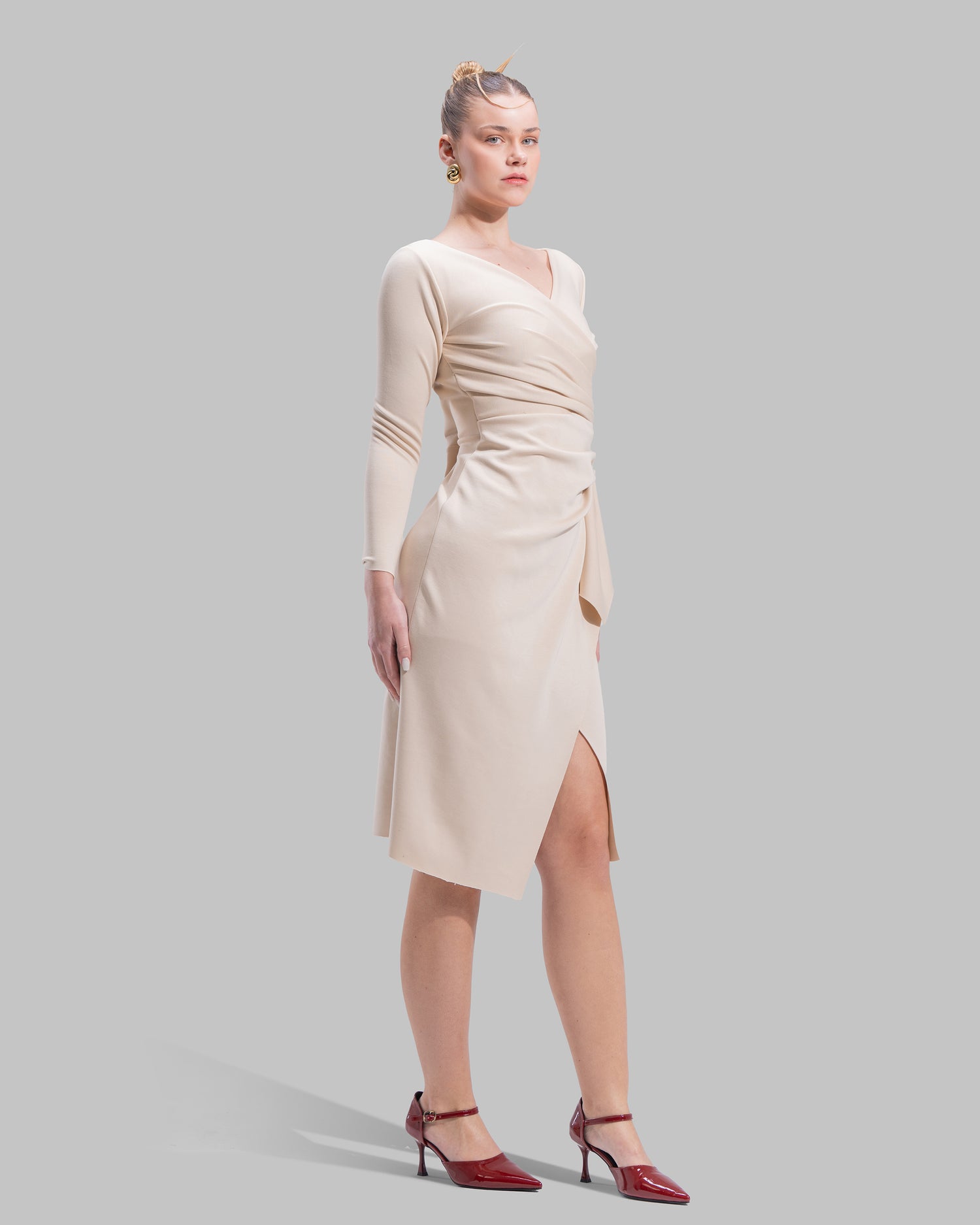 " Draped Ruffle Sheath Dress "