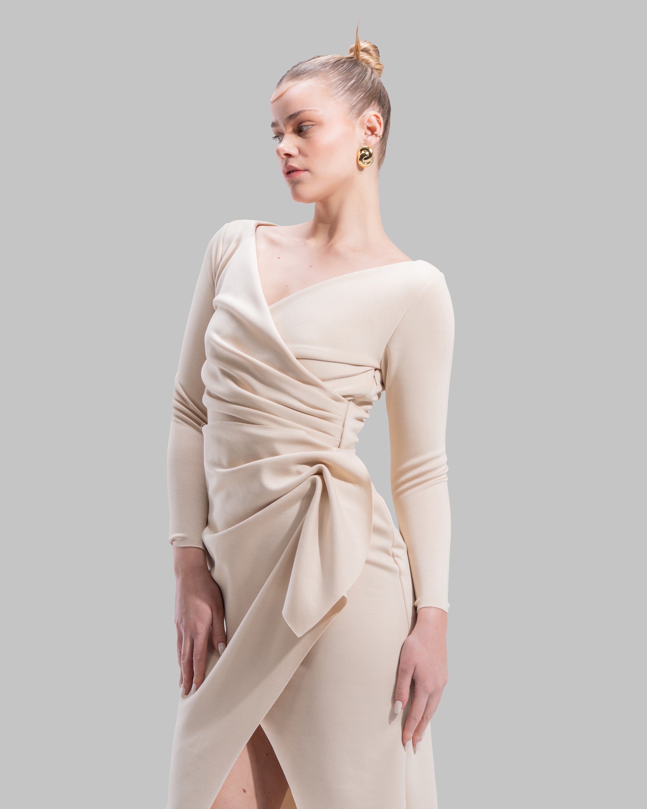 " Draped Ruffle Sheath Dress "