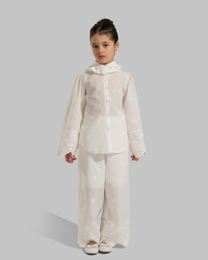 FLORAL EMBROIDERY WIDE LEG PANTS WITH ELASTICATED WAISTBAND WITH BELT