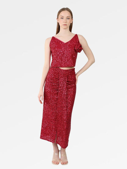 SEQUIN MIDI SKIRT WITH FRONT SLIT