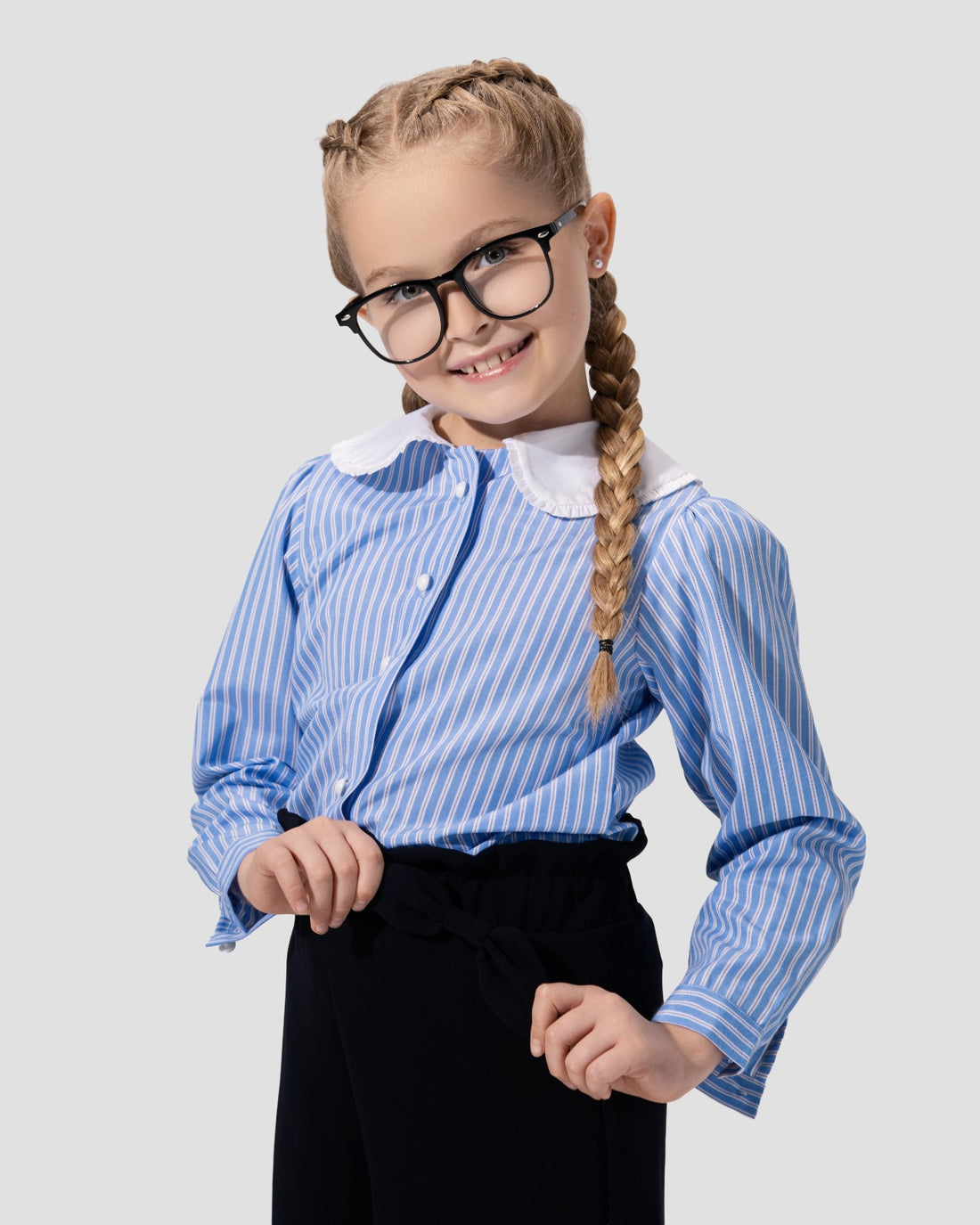 Striped cotton blouse in light blue
