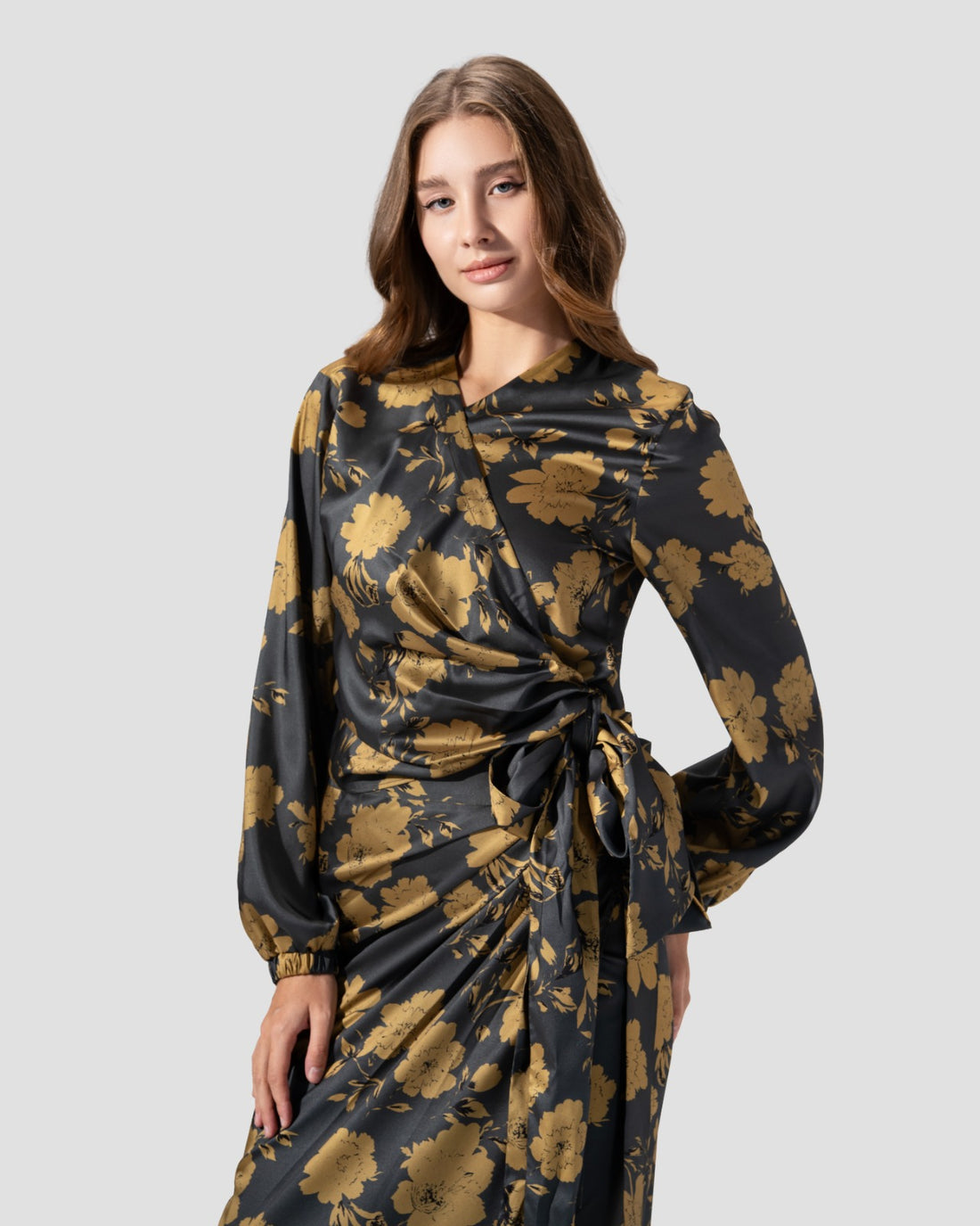 PRINTED WRAP BLOUSE WITH LONG SLEEVES