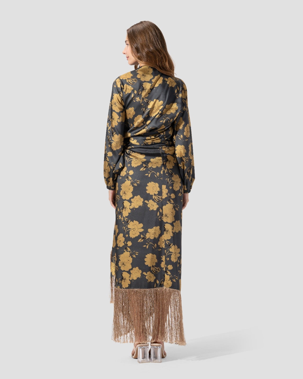 PRINTED WRAP SKIRT WITH FRINGED HEM