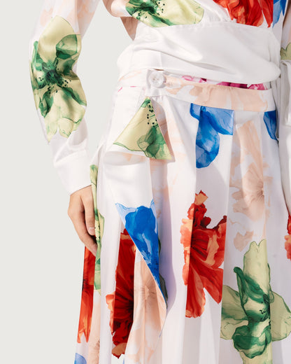 Pleated midi skirt crafted , featuring an all-over watercolor floral print