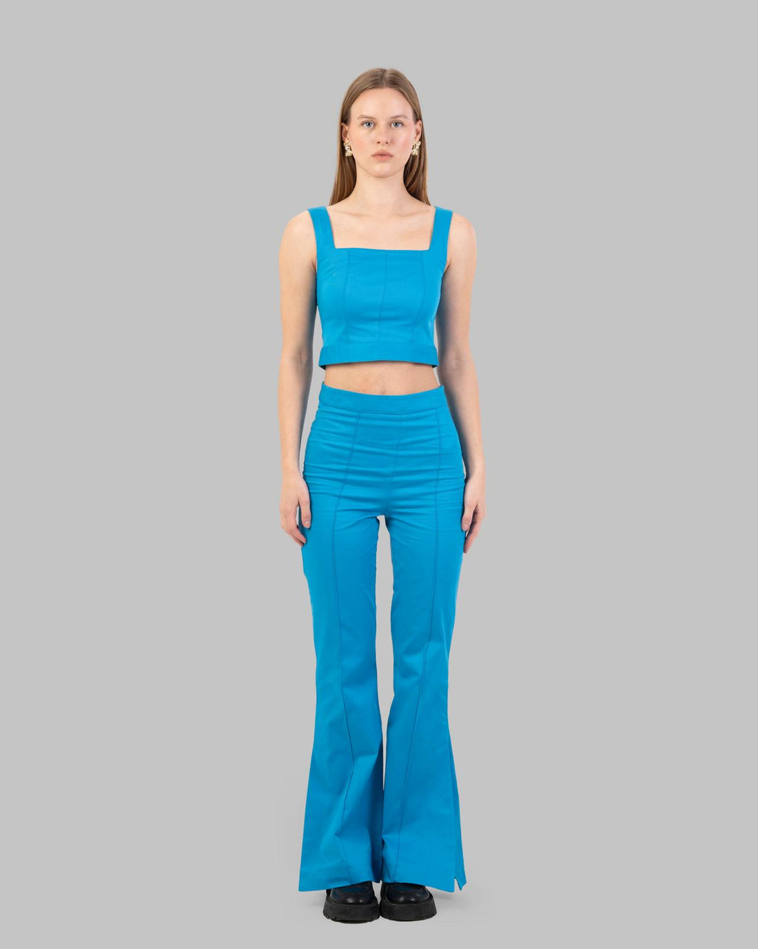 High-Waist Flared Trousers.