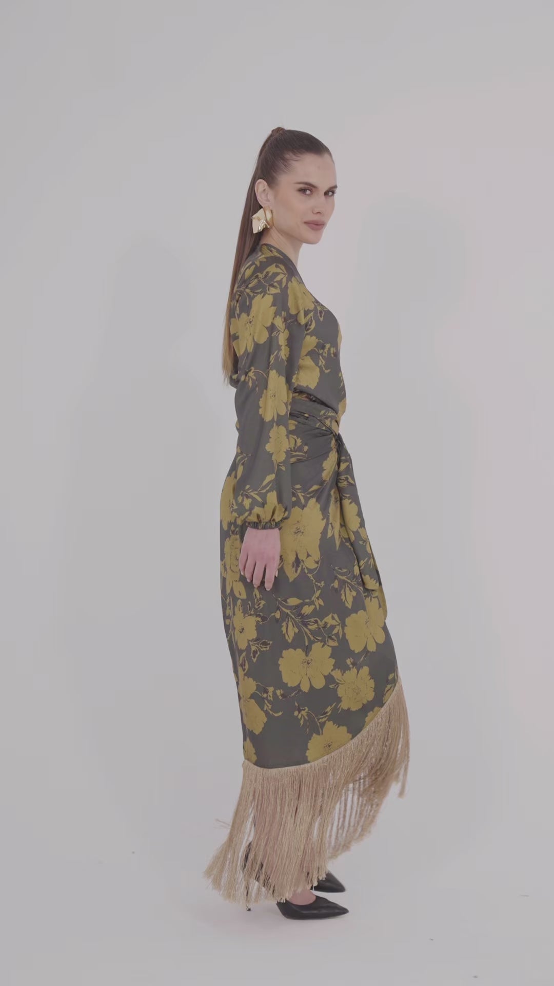 PRINTED WRAP BLOUSE WITH LONG SLEEVES