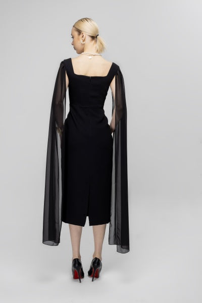 Midi Dress With Cape Sleeves